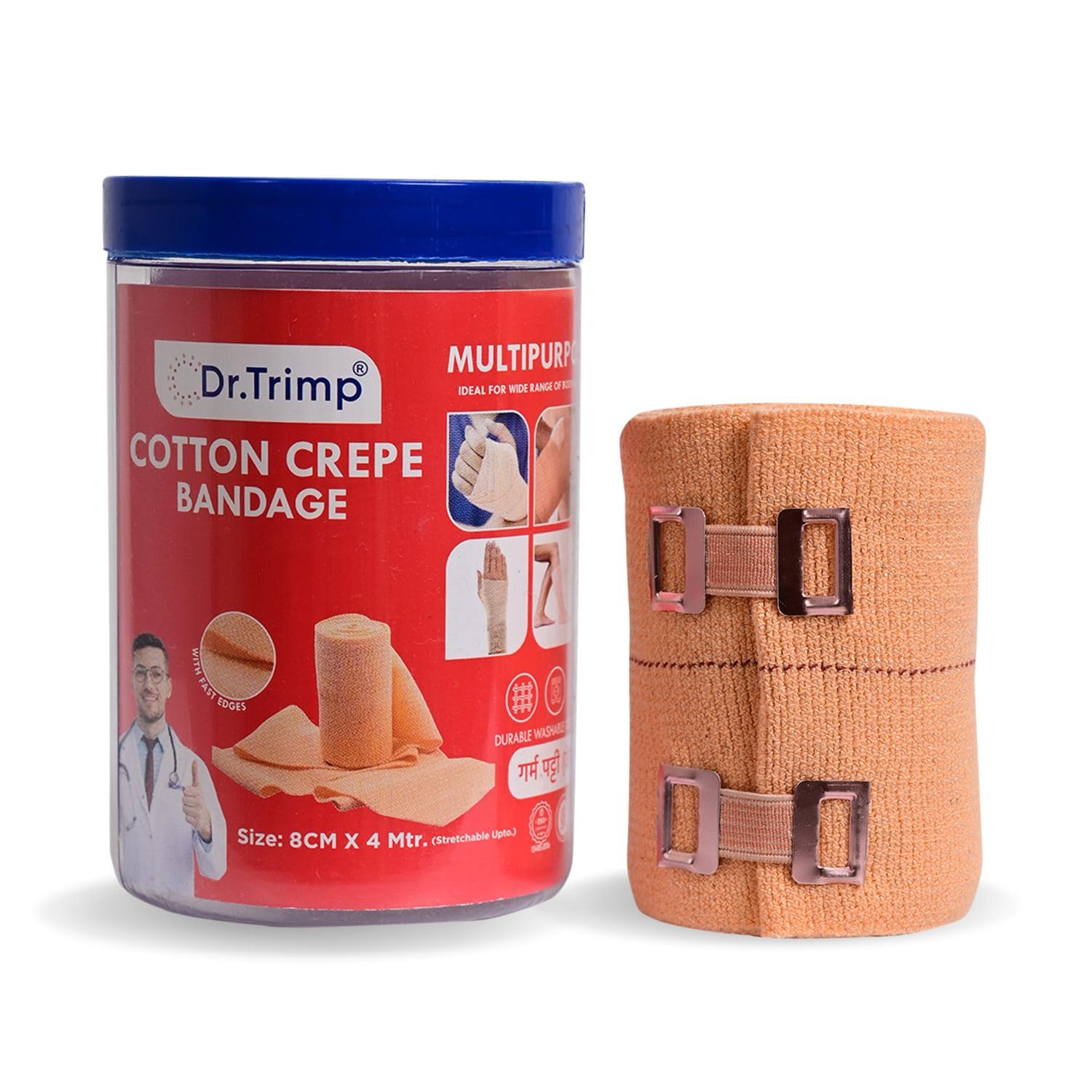 Cotton Crepe Bandage 8cm X 4mtr with Flexible Clips